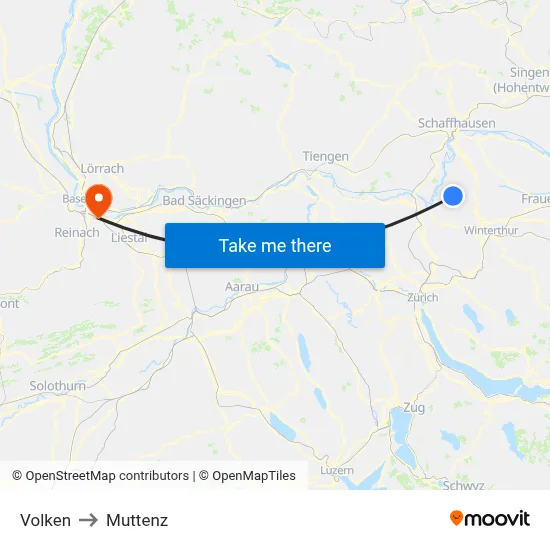 Volken to Muttenz map