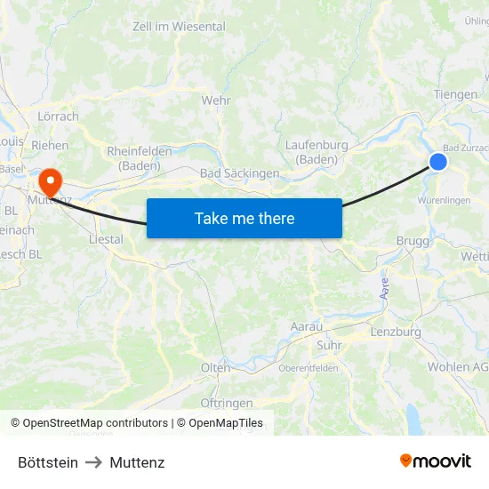 Böttstein to Muttenz map