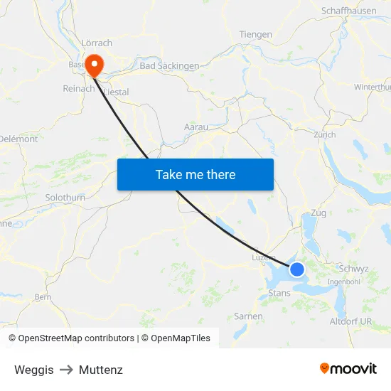 Weggis to Muttenz map