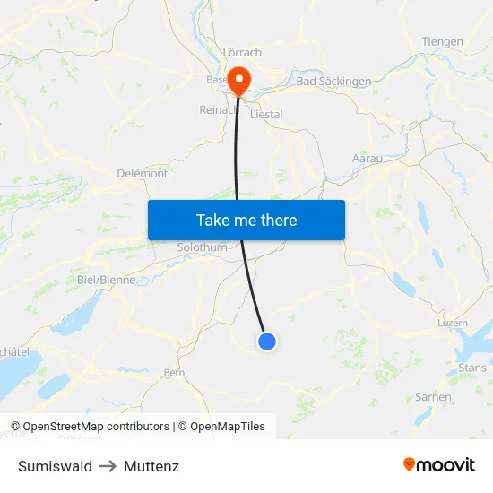 Sumiswald to Muttenz map