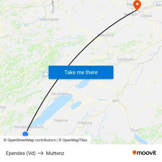 Ependes (Vd) to Muttenz map
