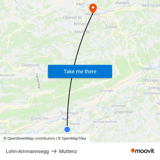 Lohn-Ammannsegg to Muttenz map