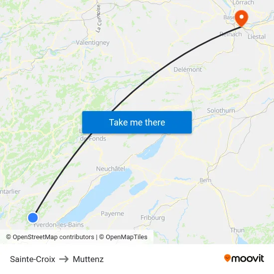 Sainte-Croix to Muttenz map