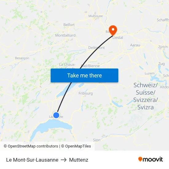 Le Mont-Sur-Lausanne to Muttenz map