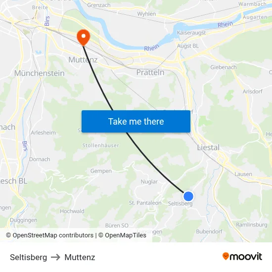 Seltisberg to Muttenz map
