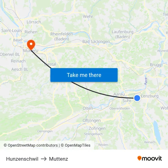 Hunzenschwil to Muttenz map