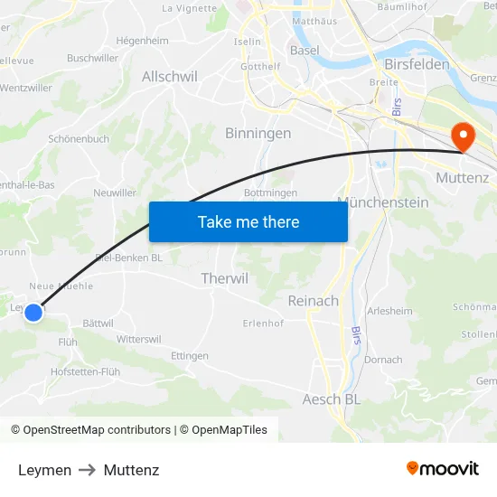 Leymen to Muttenz map