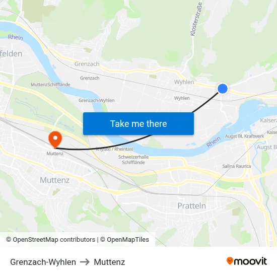 Grenzach-Wyhlen to Muttenz map