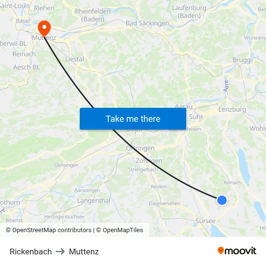 Rickenbach to Muttenz map