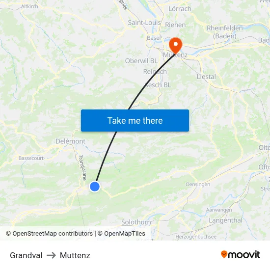 Grandval to Muttenz map