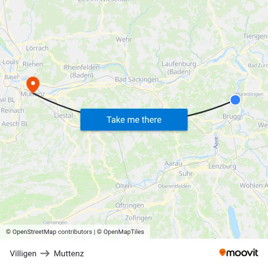 Villigen to Muttenz map