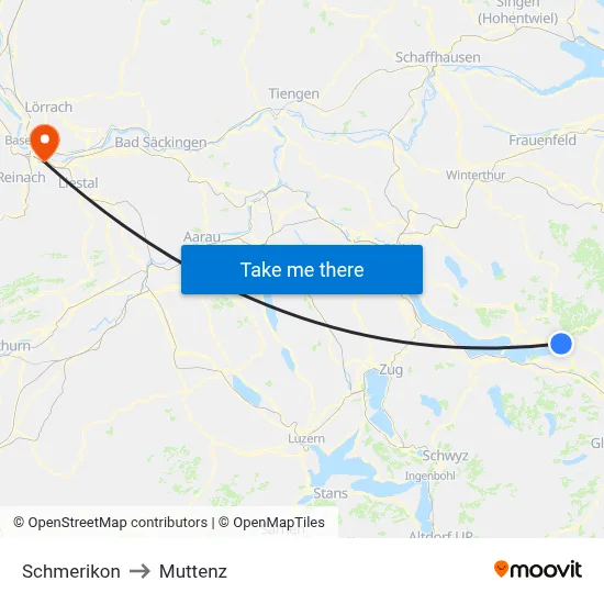 Schmerikon to Muttenz map