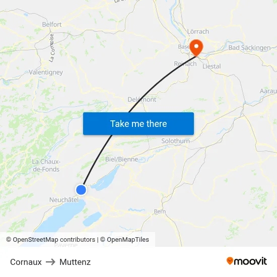 Cornaux to Muttenz map