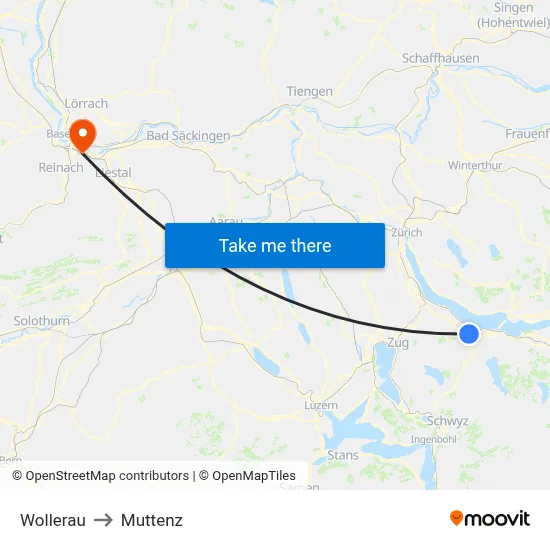 Wollerau to Muttenz map