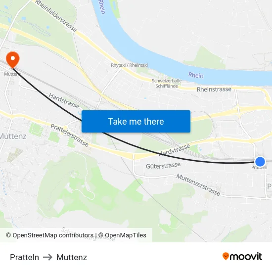 Pratteln to Muttenz map