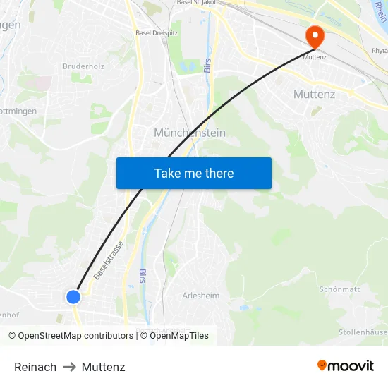 Reinach to Muttenz map