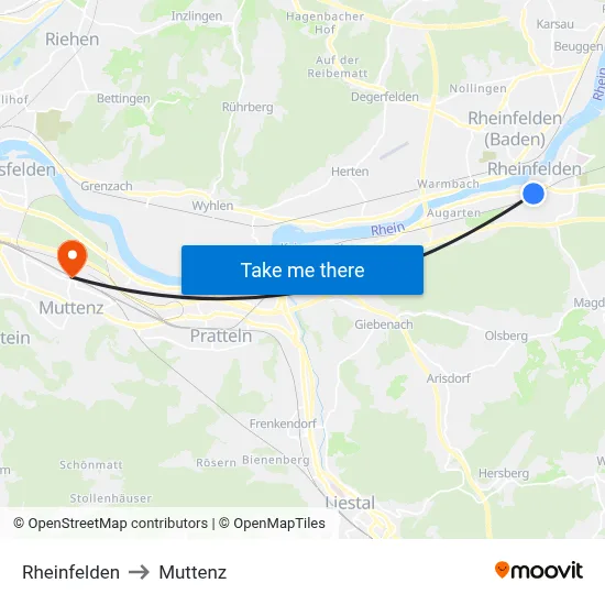 Rheinfelden to Muttenz map