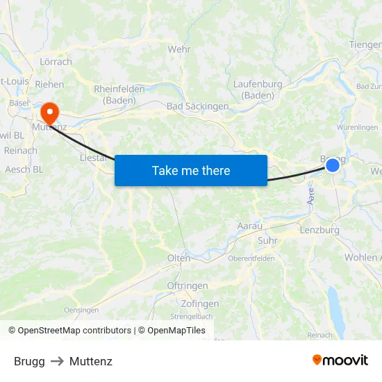 Brugg to Muttenz map