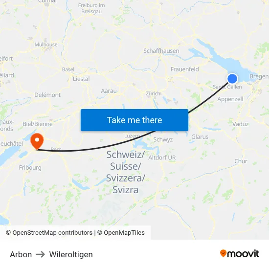 Arbon to Wileroltigen map