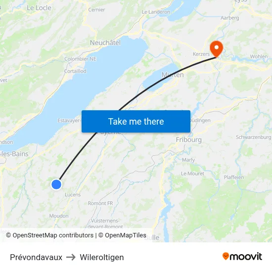 Prévondavaux to Wileroltigen map