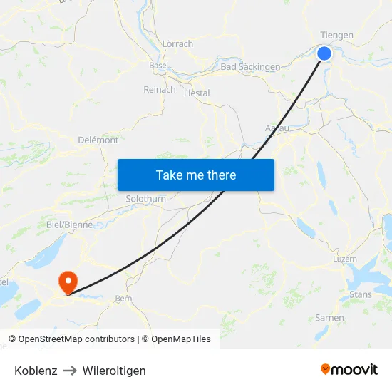 Koblenz to Wileroltigen map