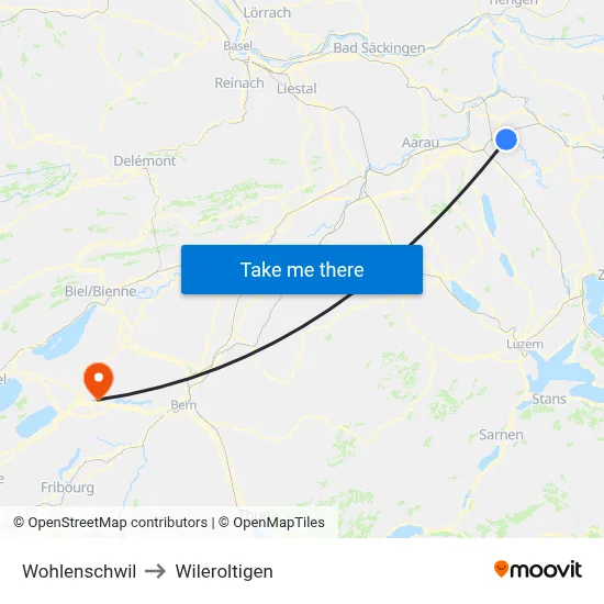 Wohlenschwil to Wileroltigen map