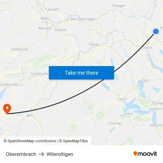 Oberembrach to Wileroltigen map