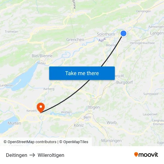 Deitingen to Wileroltigen map
