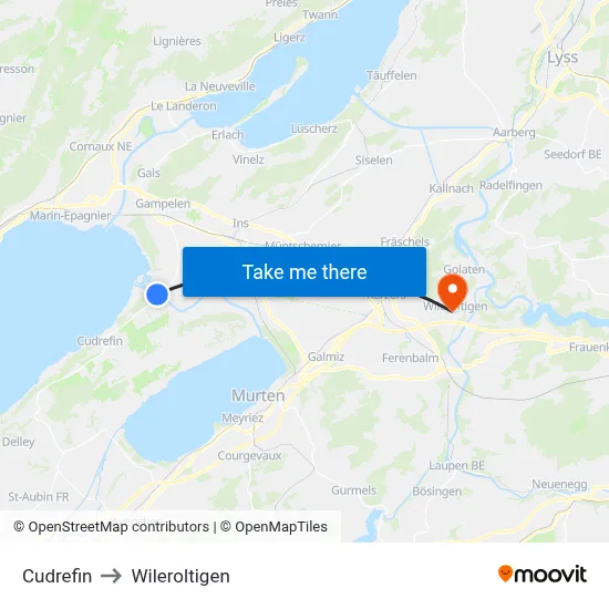 Cudrefin to Wileroltigen map