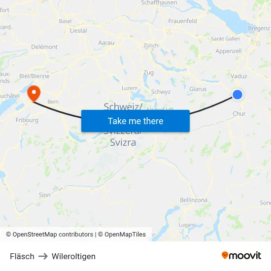 Fläsch to Wileroltigen map
