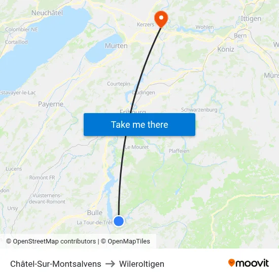Châtel-Sur-Montsalvens to Wileroltigen map
