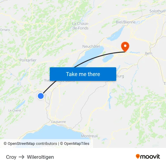 Croy to Wileroltigen map