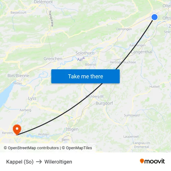 Kappel (So) to Wileroltigen map