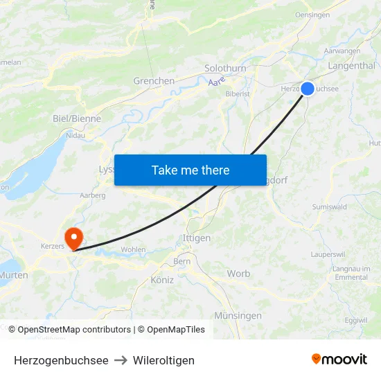 Herzogenbuchsee to Wileroltigen map