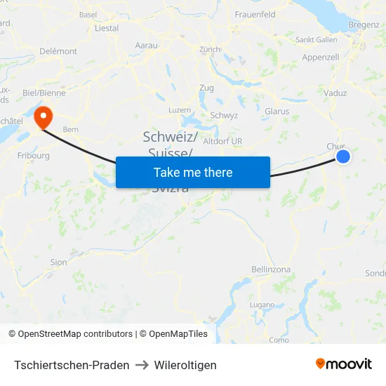 Tschiertschen-Praden to Wileroltigen map