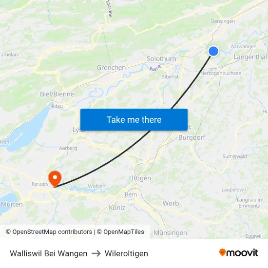 Walliswil Bei Wangen to Wileroltigen map