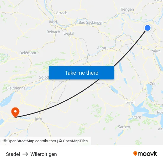 Stadel to Wileroltigen map
