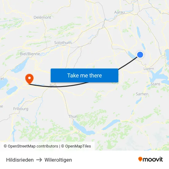 Hildisrieden to Wileroltigen map