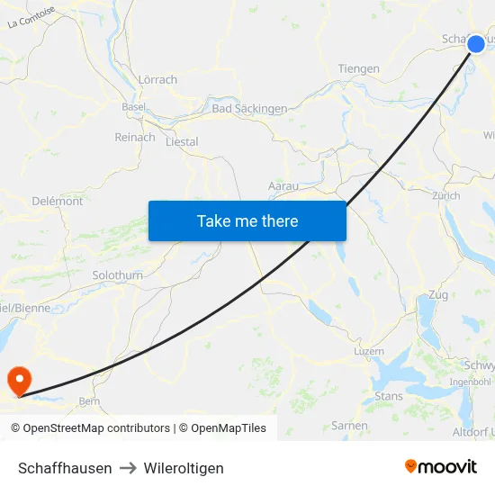 Schaffhausen to Wileroltigen map