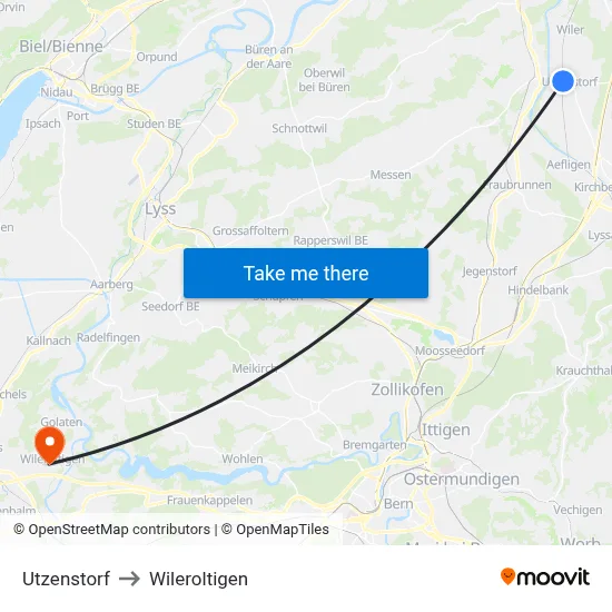 Utzenstorf to Wileroltigen map