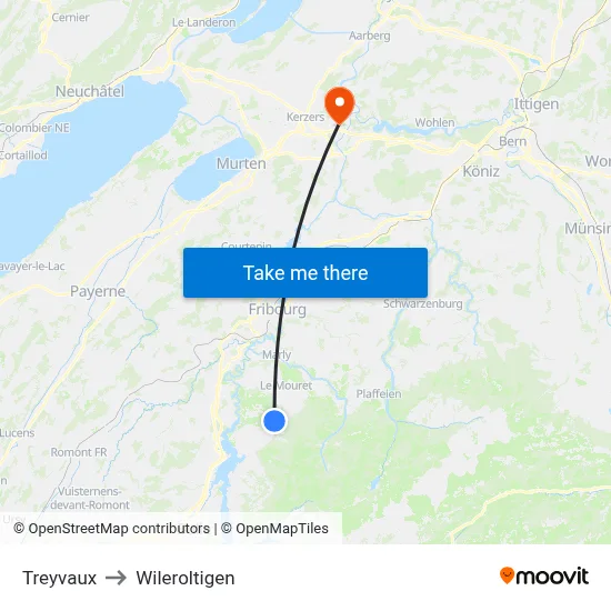 Treyvaux to Wileroltigen map