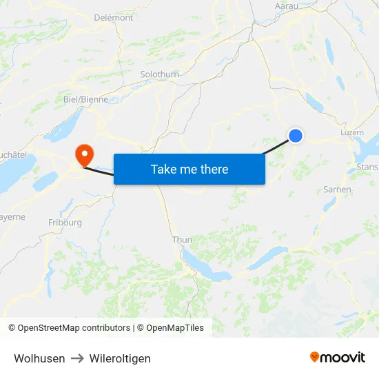 Wolhusen to Wileroltigen map