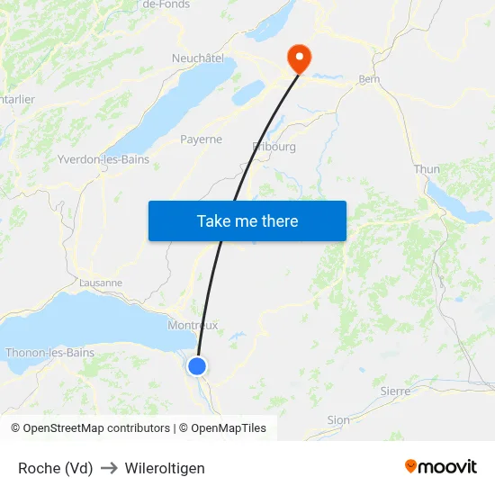 Roche (Vd) to Wileroltigen map
