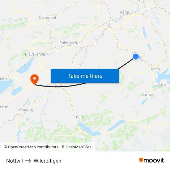 Nottwil to Wileroltigen map
