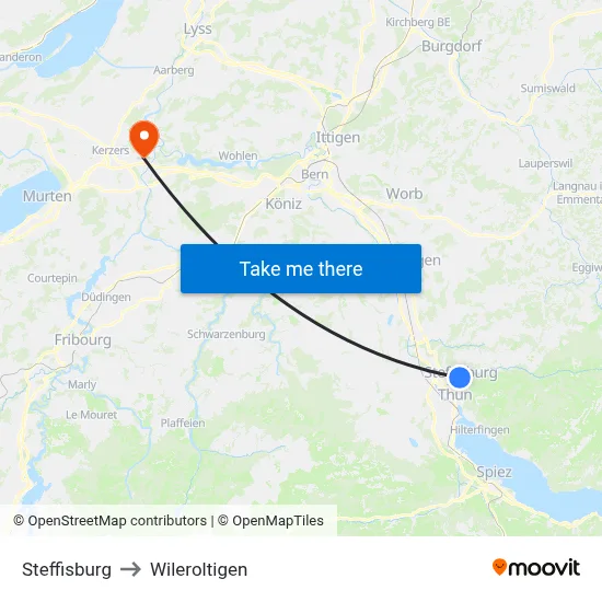 Steffisburg to Wileroltigen map