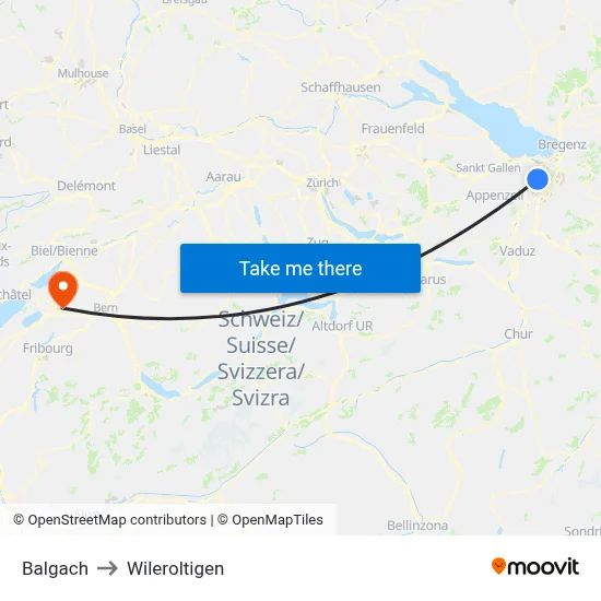 Balgach to Wileroltigen map