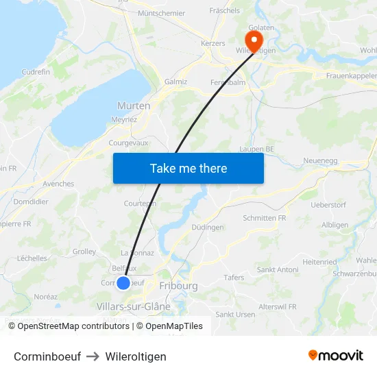 Corminboeuf to Wileroltigen map