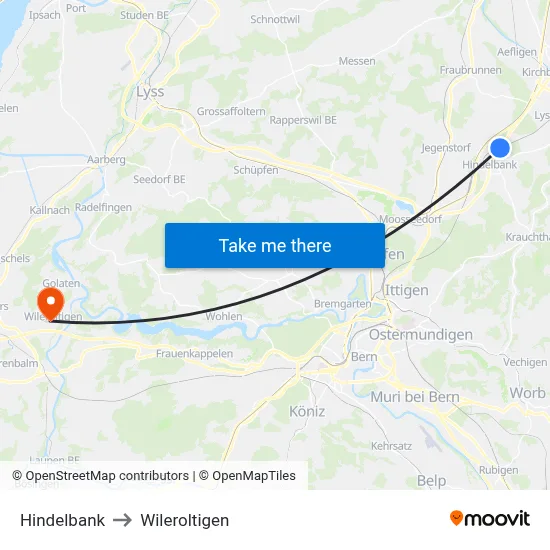 Hindelbank to Wileroltigen map