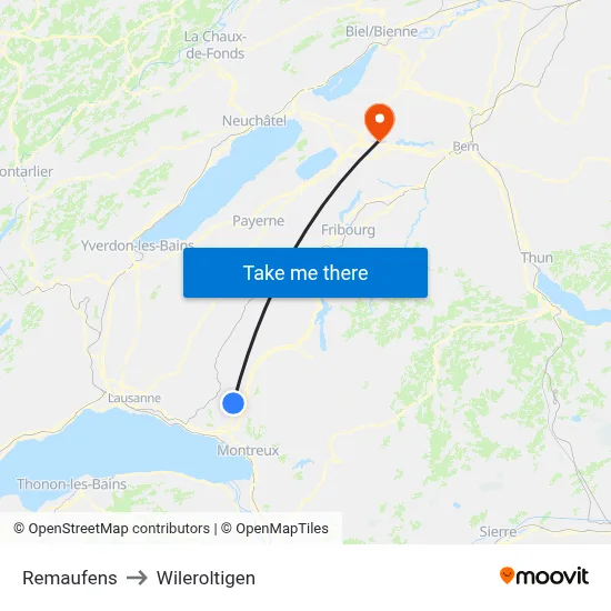 Remaufens to Wileroltigen map