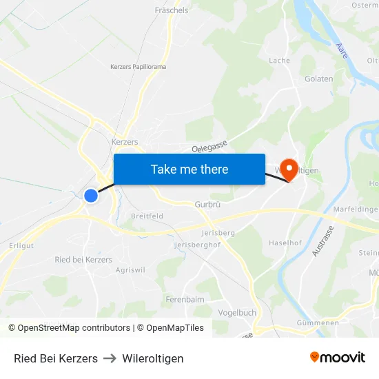 Ried Bei Kerzers to Wileroltigen map